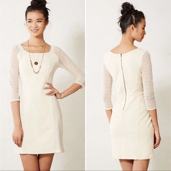 slim fit dress slacks Cream Floral Lace Puff Sleeve Ruffle Hem Mini Dress
